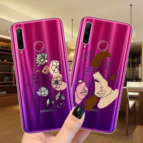 Minimal Line Art Woman With Flowers Phone Case For Huawei Honor 10 30 20 Lite Pro 10i 20i 30i 8C 8X 9X Y9 Soft Silicone Cover