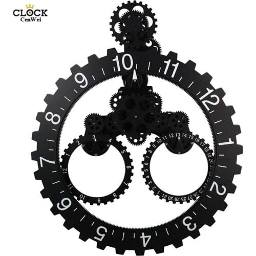DIY Large Quartz Movement Wall Clock Mechanical Gear Elements Decorative Modern Steampunk Big Month/Date/Hour Wheel wall clock