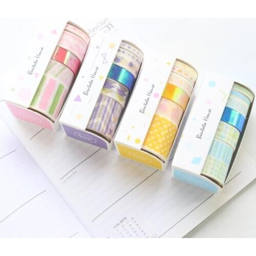 Domikee cute laser Japanese journal diary notebook decoration DIY washi paper masking tape rolls set stationery 6pcs