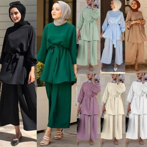 Eid Two-piece Muslim Sets Abaya Turkey Hijab Dress Ramandan Caftan Kaftans Islam Clothing 2 Piece Set Women Musulman Ensembles