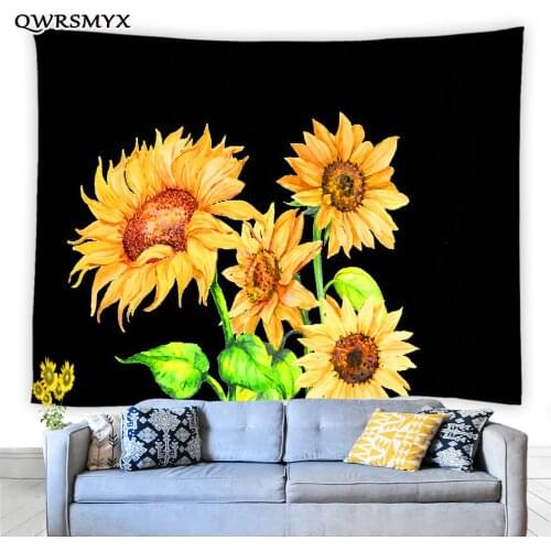 Yellow Sunflower Flower Tapestry Wall Hanging Black Background Living Room Bedroom Decor Wall Tapestries Home Aesthetic Art Wall