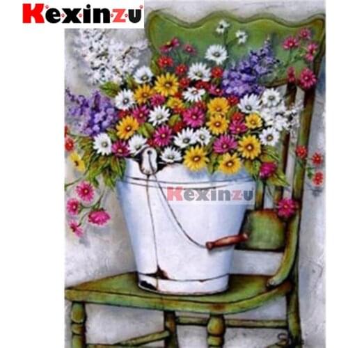 Kexinzu 5D DIY Full Square/Round Drill Diamond Painting "Flower basket" Embroidery Mosaic Cross Stitch Stickers Decor Gift X55