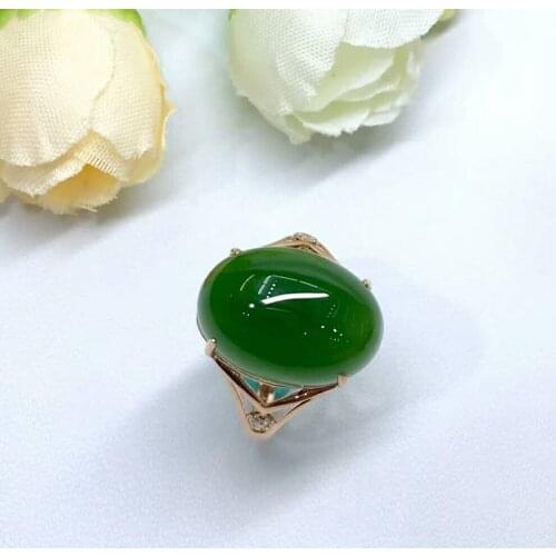 Hetian Biyu 18K gold ring Russian old material Authentic spinach green j2