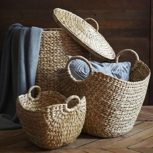 Rattan Clothing storage basket hand-woven natural grass large storage basket woven laundry basket home organization and storage