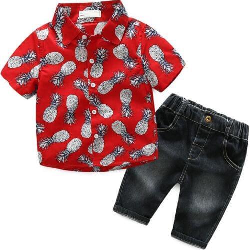Summer Boys clothing children suit boys fashion pineapple suit shirt+jean 2 pcs kids outfits 1~7Y 5 set/l