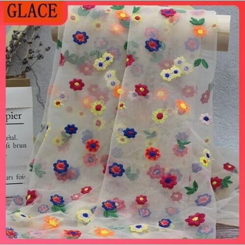 Hot sale woven small floral mesh embroidery fabric multi-color childrens dress curtain mosquitolace embroidery fabric X001