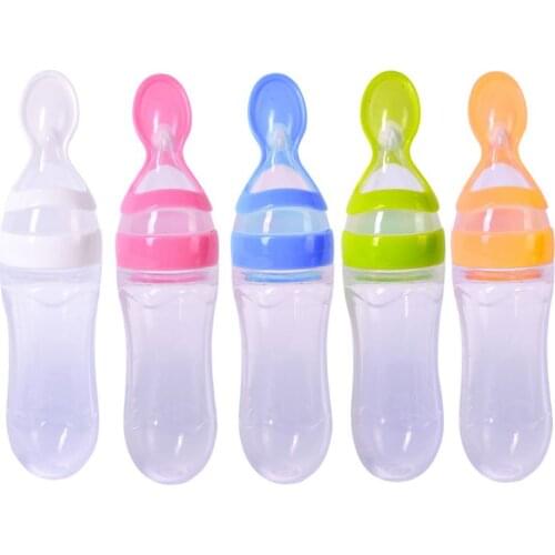 Newborn Infant Baby Feeding Spoon Squeezing Bottle Silicone Safe Training Rice Spoon Cereal Food Supplement Tableware Standard