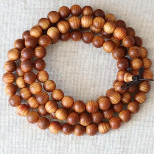 Chuan Material Cliff Cypress Buddha Beads High Oil along the Pattern Small Hole 8mm Rosary Tibet Buddhism Mala Necklace