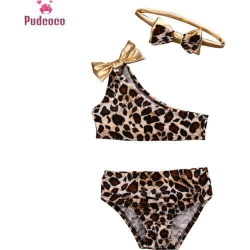 Cute Leopard Print Swimwear Kids Baby Girl Clothes Set Swimsuit 3Pcs Beachwear Tankini Bikini Set Swimming Outfits