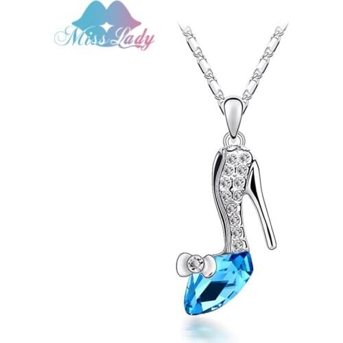 Miss Lady White Gold color Crystal Cinderellas glass slipper Necklaces & Pendants Fashion Jewelry for women men MLLD155