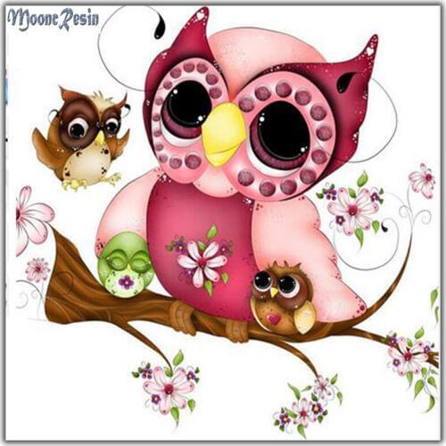 MOONCRESIN 5D Diy Diamond Embroidery Owl On A Branch Flowers Diamond Mosaic Full Round Diamond Painting Cross Stitch Decoration