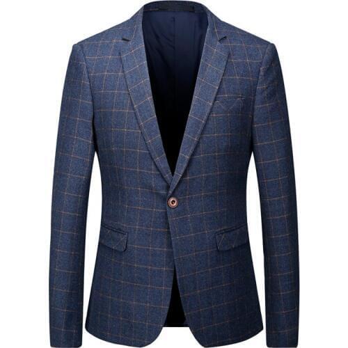 2019 Mens High Quality Wool Casual Printing Grid Suit Jacket Mens Fashion Single Breasted Blazers Business Blazer Jacket