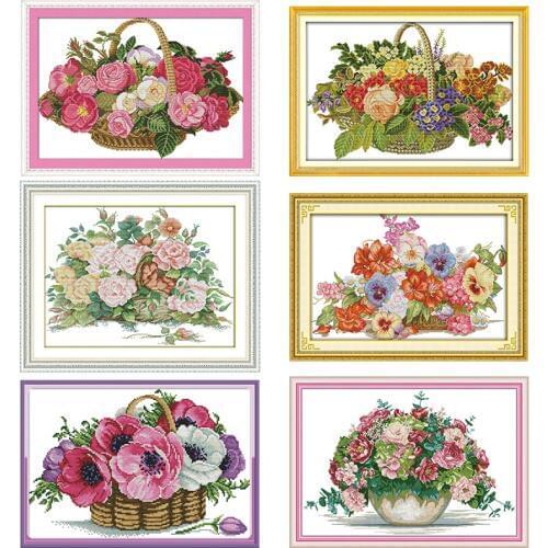 Various Flower Basket Counting Cross Stitch Kit DMC Embroidery Kit 11CT 14CT DIY Kit Embroidery Needlework Set Home Decoration