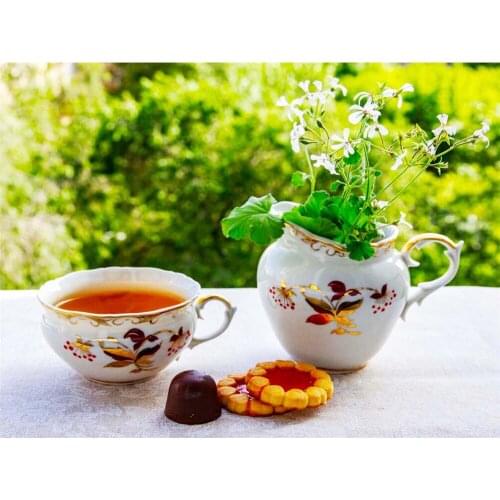 Scenery Flower Tea DIY 11CT Cross Stitch Embroidery Kits Needlework Craft Set Printed Canvas Cotton Thread Home Design