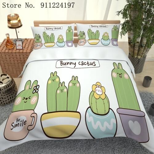 3D Cartoon Cactus Printed Duvet Cover For Kids Comforter Bedding Set Cute Potting Quilt Cover Single Double Queen King Size