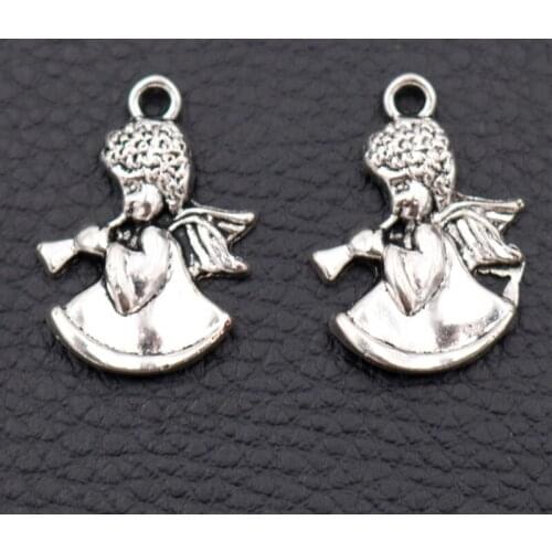 Angel Charm, ,Angels Blowing Trumpets Charms ,Lovely Angel Pendant,Angel Wings Charms,Silver Plated Charms, A1985 15pcs