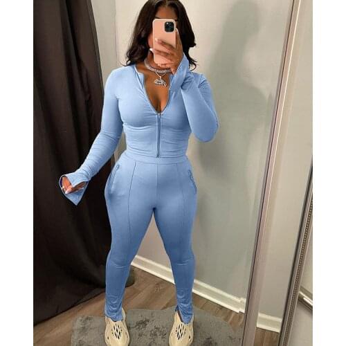 Casual Active Wear Two Piece Set Women Matching Sets Zipper Jacket Top and Split Pants Sweat Suit Women Outfits Tracksuit Female