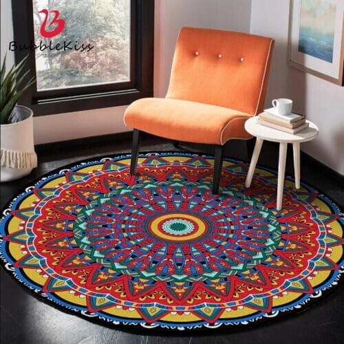 Bubble Kiss Nordic Style Color Mandala Flower Pattern Round Carpet Polyester Home Decor Rugs for Children Room Anti-wrinkle Mat