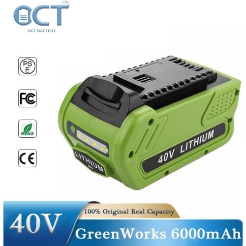 40V 6000mAh Rechargeable Lithium-ion Replacement Battery for GreenWorks GW29472 20302 20672 20202 20322 20262 20292 Power Tools
