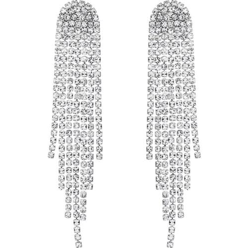 Rhinestone Silver Crystal Statement Wedding Earring for Bride Jewelry for Woman Bridesmaids Earrings Dangling