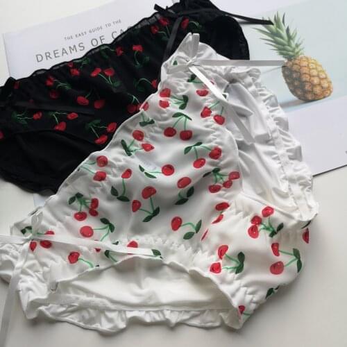 DeRuiLaDy Japan Kawaii Strawberry Briefs Panties For Women Sweet Cute Bow Girl Soft Lingerie Sexy Low Waist Womens Underwear