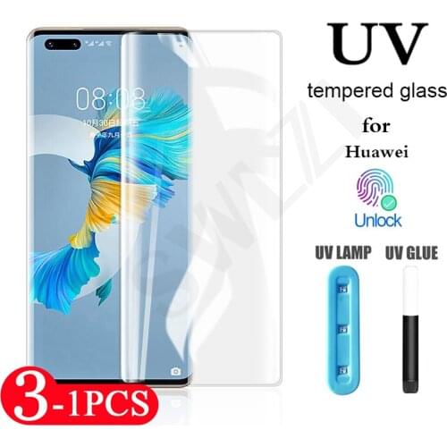 3-1Pcs UV tempered glass for Huawei nova 7 8 P30 P40 mate 20 30 30E 40 pro plus RS 40E protective phone screen protector film