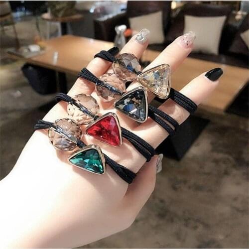 1Pc Fashion Triangle Zircon Bead Hair Scrunchie Elastic Hair Bands Cute Women Girl Headwear Ponytail Holder Hair Accessories