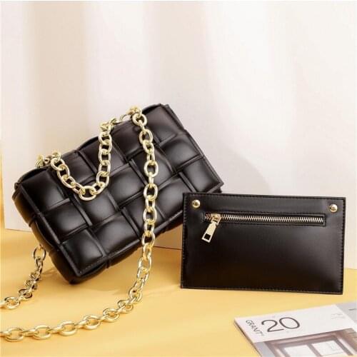 2021 Woman Metal Chain Shoulder Messenger Bag Fashion Trend Frosted Velvet PU Checkered Woven Portable Pillow Bag