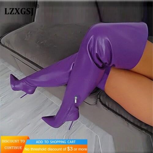 New Womens Over-the-knee Boots Sexy High Women Boots Thin High Heels Boots Female Fashion Purple Boots For Girls Plus Size 43