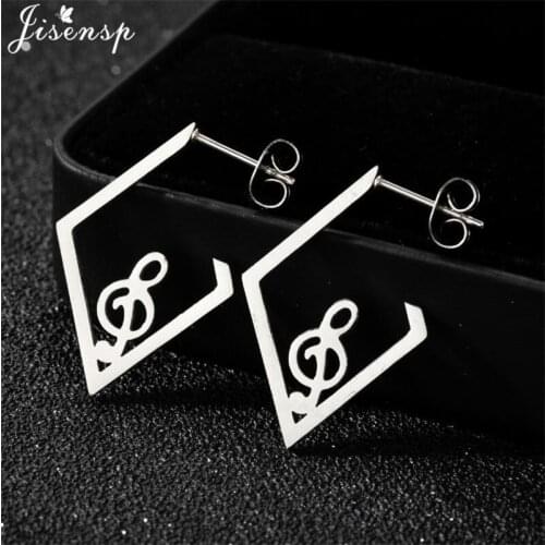 Women Fashion Musical Earings Stainless Steel Square Shape Music Note Stud Earrings for Girls Lady Brincos Piercing Jewelry Gift