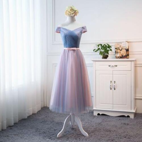 Beauty-Emily Tulle Pink Bridesmaid Dresses 2020 Short V-neck Lace A line Wedding Party Gown Formal Dress Robe De Soiree