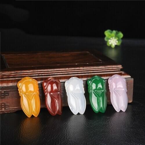 1PC Natural Green Agate Cicada Jade Pendnat Necklace Chalcedony Carved Charm Jewellery Fashion Amulet for Men Women Lucky Gifts
