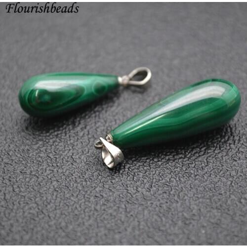 1pc Water Drop Shape Natural Malachite Metal Clasps Pendant Gemstone Materials Fine Jewelry Necklace Makings DIY Supplies