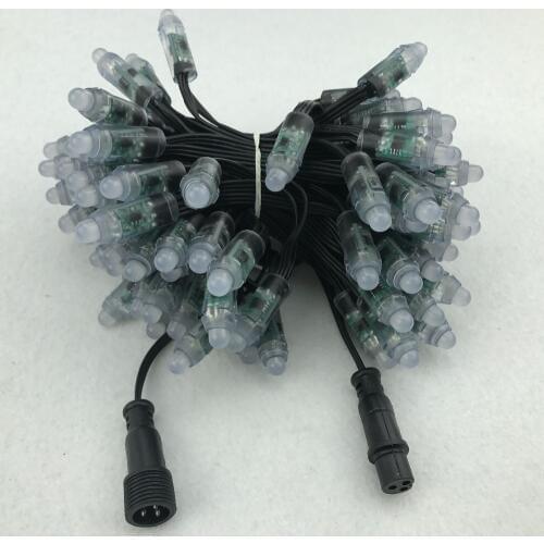 100pcs/set bullet regulated DC12V addressable 12mm WS2811 RGB led smart pixel node;BLACK 18AWG wire,IP68;0.2m xConnect pigtail