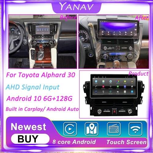 128G 12.3" For Toyota Alphard 30 2015-2019 Android 10 Car GPS Navigation Carplay Head Unit Multimedia Player Radio Tape Recorder