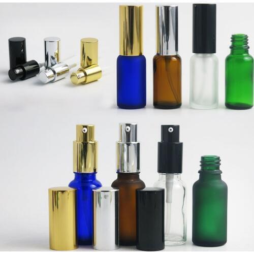 360pcs Wholesale 20ml Frost Blue Green Glass Lotion Pump Bottles Skincare Cream Shampoo Container Packaging