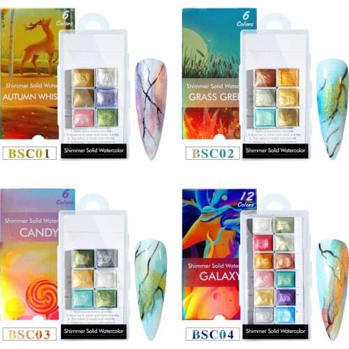 6/12 Colors Pearl Shimmer Nail Art Pigment Painting Glitter Solid Paint Bronze Gold Gradient Watercolor Powder Nail Art