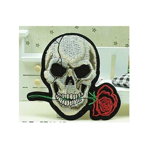 6pc/lot Skeleton with rose pattern 3d patch embroidery iron applique iron on embroidery patch