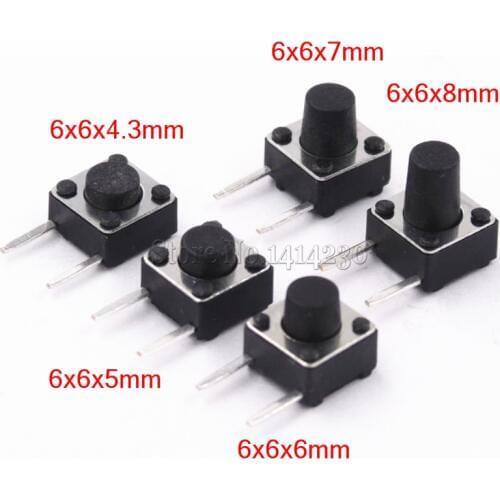 6x6mm Panel PCB Momentary Tactile Tact Mini Push Button Switch DIP Side 2pin 6x6x4.3/5/6/7/8 MM 6*6*4.3MM 5MM 6MM 7MM 8MM