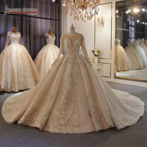 Amanda Novias Brand wedding dress high quality lace real work dubai wedding gowns