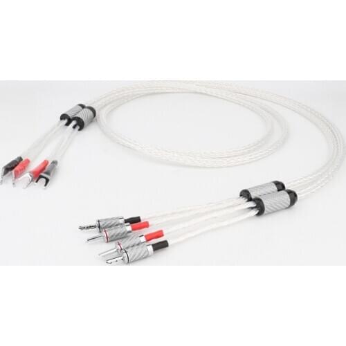 Audiophile 8ag Pure Silver Plated Occ Hifi Speaker Cable With Carbon Fiber Rhodium Plated Plug, Hi-end Speaker Wire For Amplifi