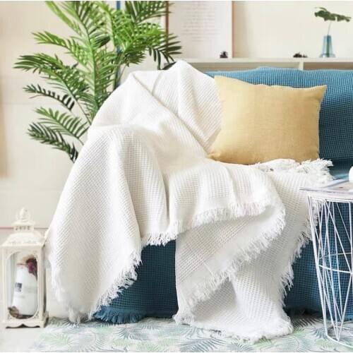 Europe Plaid Knit Air Conditioner Cover Nap blanket Comfortable warm tassel Nordic solid color Blankets for Beds Sofa white gray