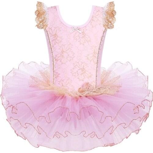 Cotton Dress for Girls Ballerina Short Sleeve Tulle Skirt Ballet Dress Kids Bow Decro Tutu Princess Girls Dance Wear