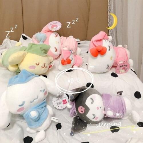 20Cm Kawaii Cinnamoroll Kuromi My Melody Hello Kittys Japan Cartoon Cute Lying Down Sleep Soft Stuffed Plush Doll Kids Toys