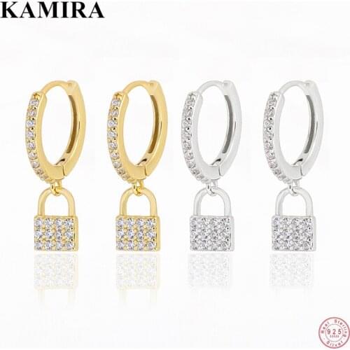 KAMIRA 925 Sterling Silver Bohemian Crystal White Zircon Key Lock Stud Earrings for Women Goth Luxury Party Fashion Jewelry 2021