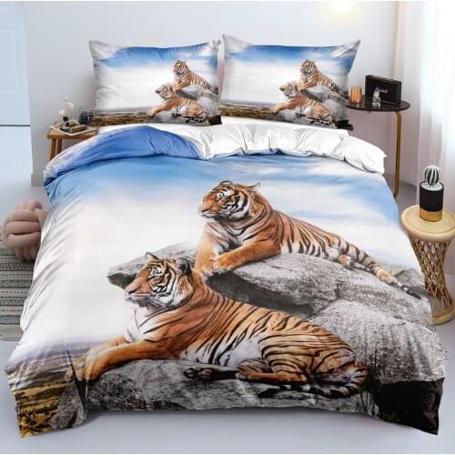 3D White Quilt Cover Sets Design Animal Comforter Covers Pillow Shams King Queen Super King Twin Full Size Tiger Home Textile