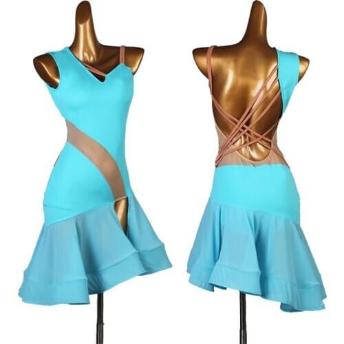 Latin Dance Costume Women New Dance Dress Sexy Summer Latin Dress Lake Blue Competition Dancewear Stage Outfit Club Dress 1486
