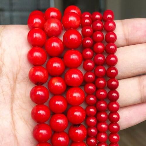 4/6/8/9mm Natural Stone Beads Red Coral Round Loose Beads For Accessories Jewellery Making 15" Pick Size