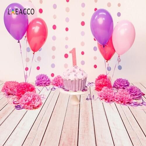 Laeacco Number 1 Balloons Birthday Cake Wooden Floor Baby Photography Backgrounds Custom Photographic Backdrops For Photo Studio