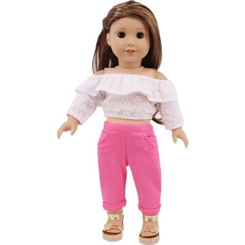 Summer New Pattern Fashion Two Piece Open Shoulder Set Fit 18 Inch American&43cm Baby New Born Doll Clothes Accessories